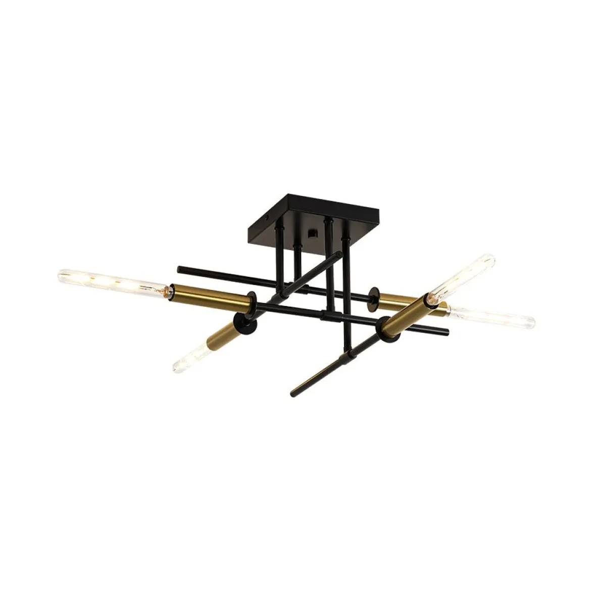 Black Brass 4-Light Sputnik Linear Semi Flush Mount