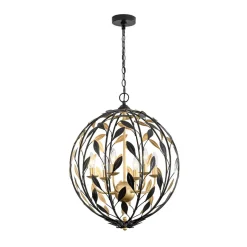 Black Gold Candle Style Leaf Vine Iron Orb Chandelier