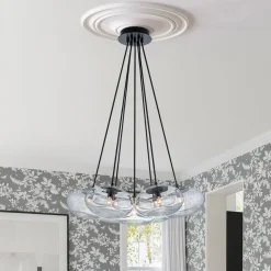 Black 7-Light Cluster Clear Glass Oval Globe Chandelier