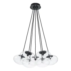 Black 7-Light Cluster Clear Glass Oval Globe Chandelier