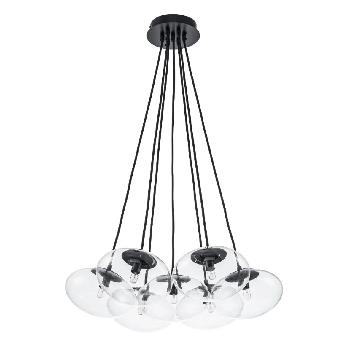 Black 7-Light Cluster Clear Glass Oval Globe Chandelier