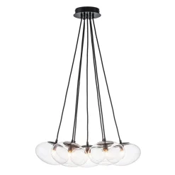 Black 7-Light Cluster Clear Glass Oval Globe Chandelier