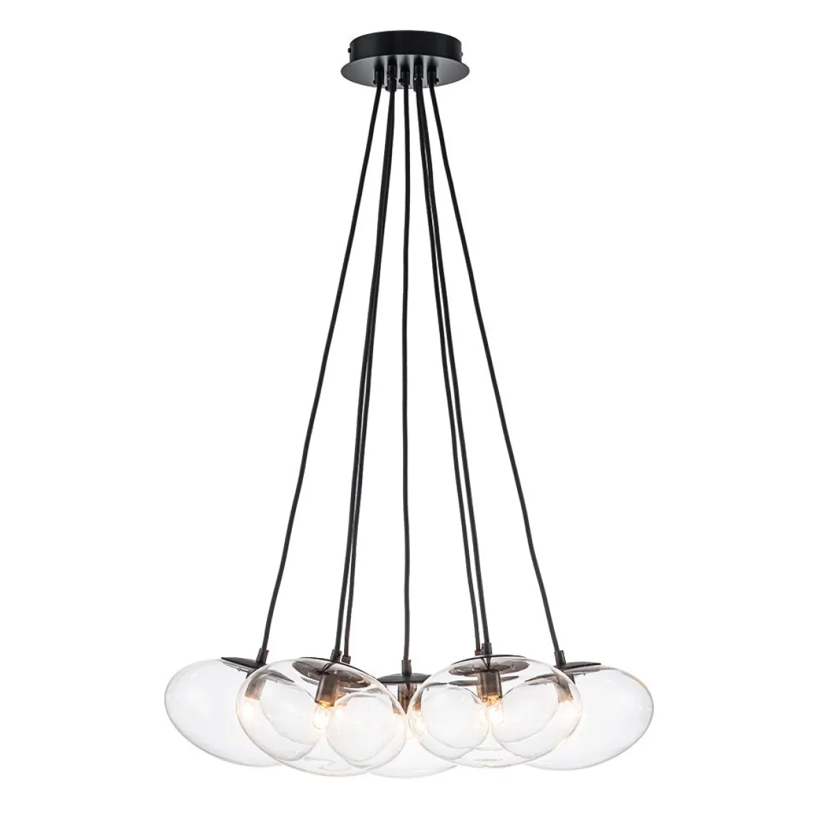 Black 7-Light Cluster Clear Glass Oval Globe Chandelier
