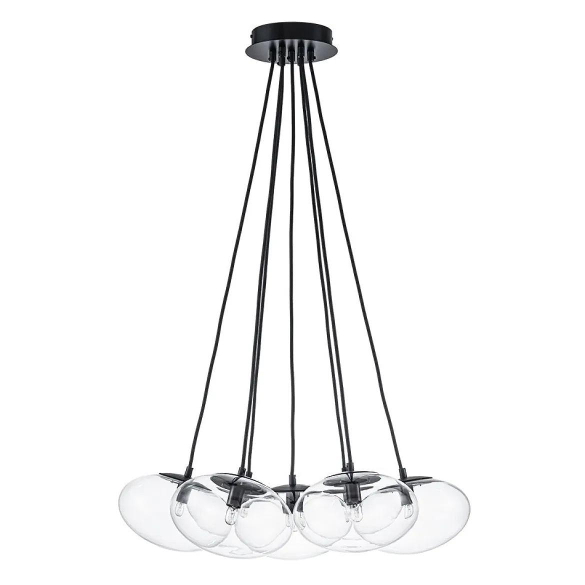 Black 7-Light Cluster Clear Glass Oval Globe Chandelier