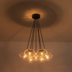 Black 7-Light Cluster Clear Glass Oval Globe Chandelier