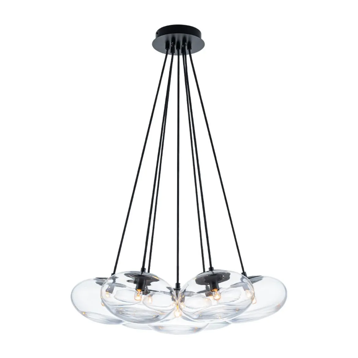 Black 7-Light Cluster Clear Glass Oval Globe Chandelier