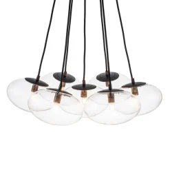Black 7-Light Cluster Clear Glass Oval Globe Chandelier