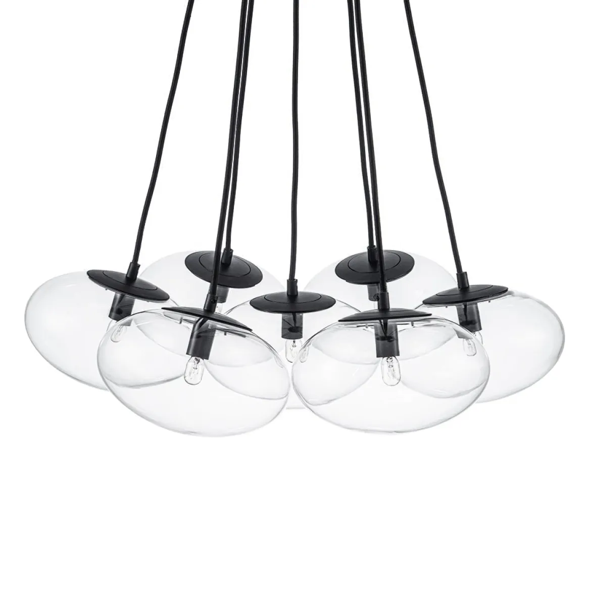 Black 7-Light Cluster Clear Glass Oval Globe Chandelier