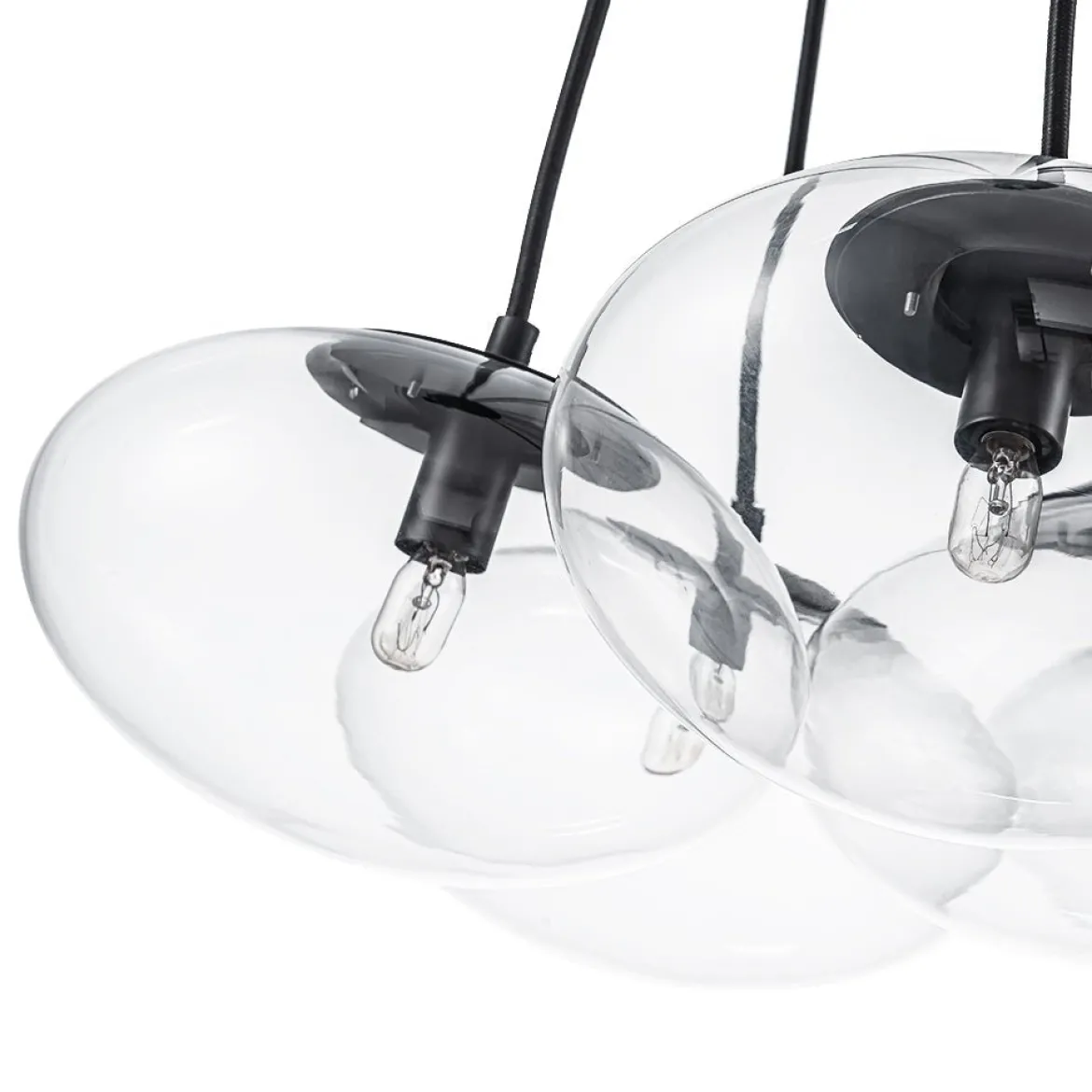 Black 7-Light Cluster Clear Glass Oval Globe Chandelier