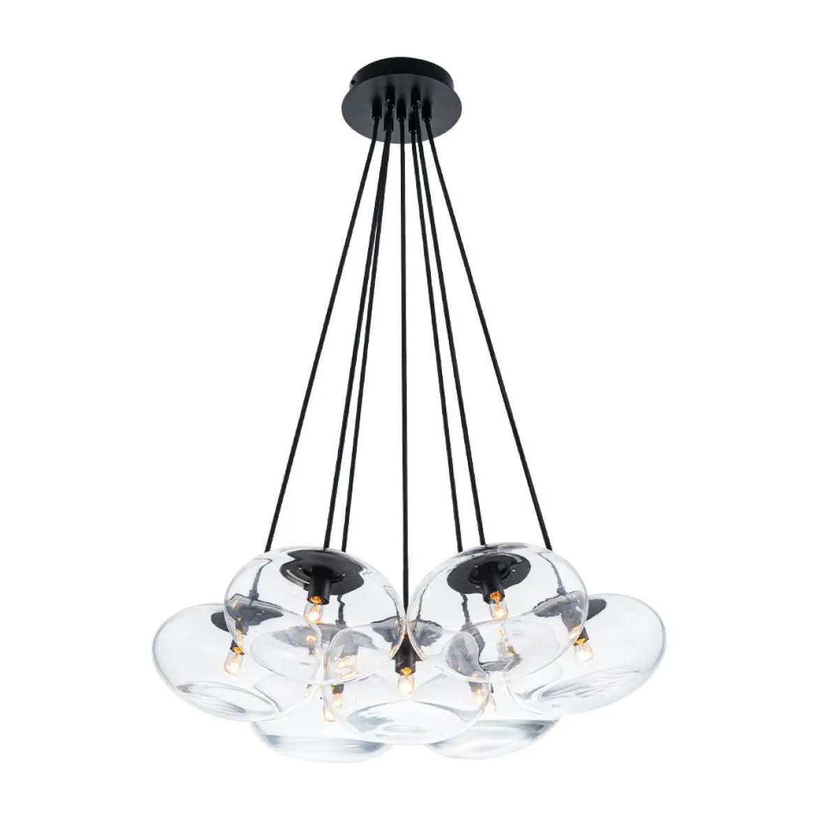 Black 7-Light Cluster Clear Glass Oval Globe Chandelier