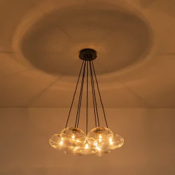 Black 7-Light Cluster Clear Glass Oval Globe Chandelier