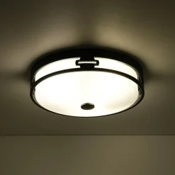 Black Round Frosted Crackled Glass Flush Mount Light