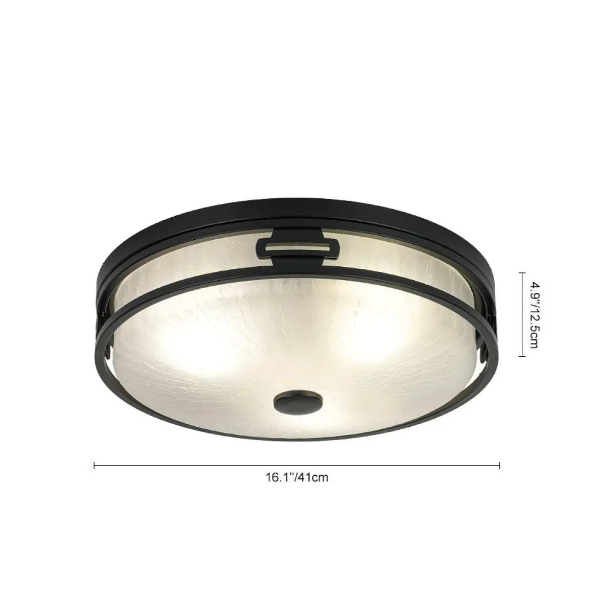 Black Round Frosted Crackled Glass Flush Mount Light