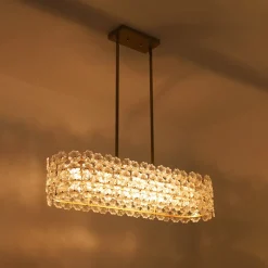 Bloom Art Deco Floral Glass Linear Cage Island Chandelier