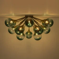 Bloom Blue Glass Bubble Round Sunburst Semi Flush Chandelier