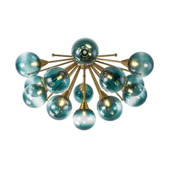 Bloom Blue Glass Bubble Round Sunburst Semi Flush Chandelier
