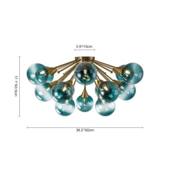 Bloom Blue Glass Bubble Round Sunburst Semi Flush Chandelier