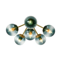 Bloom Brass Blue Glass Bubble Semi Flush Chandelier