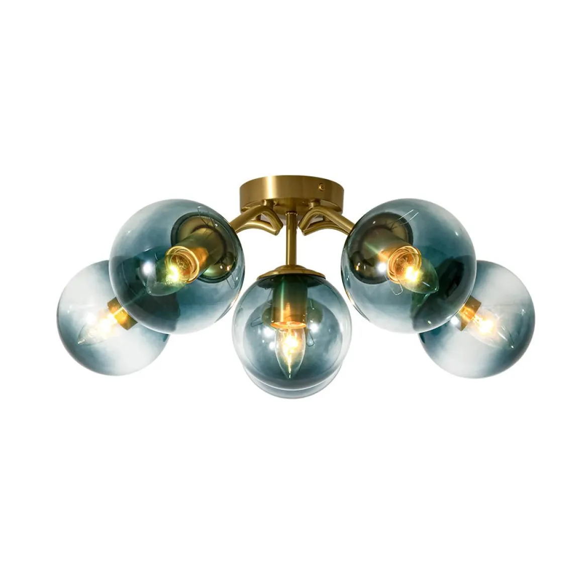 Bloom Brass Blue Glass Bubble Semi Flush Chandelier