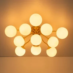 Bloom Brass Frosted Glass Bubble Semi Flush Chandelier