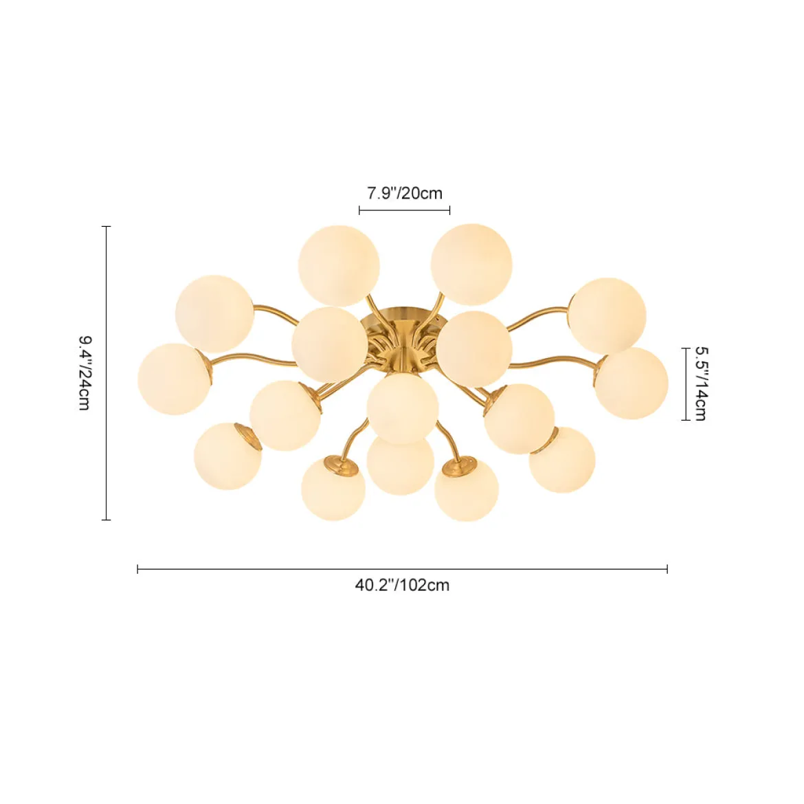 Bloom Brass Frosted Glass Bubble Semi Flush Chandelier