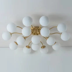 Bloom Brass Frosted Glass Bubble Semi Flush Chandelier