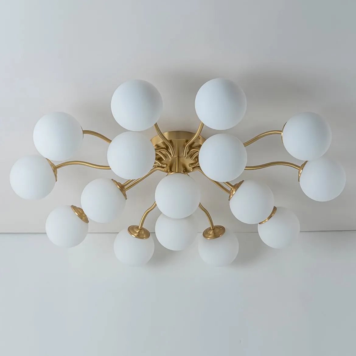 Bloom Brass Frosted Glass Bubble Semi Flush Chandelier