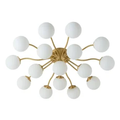 Bloom Brass Frosted Glass Bubble Semi Flush Chandelier