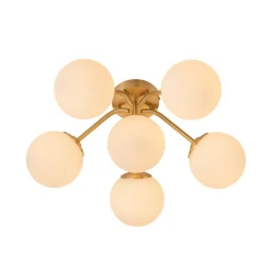 Bloom Brass Frosted Glass Bubble Semi Flush Chandelier