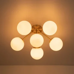 Bloom Brass Frosted Glass Bubble Semi Flush Chandelier