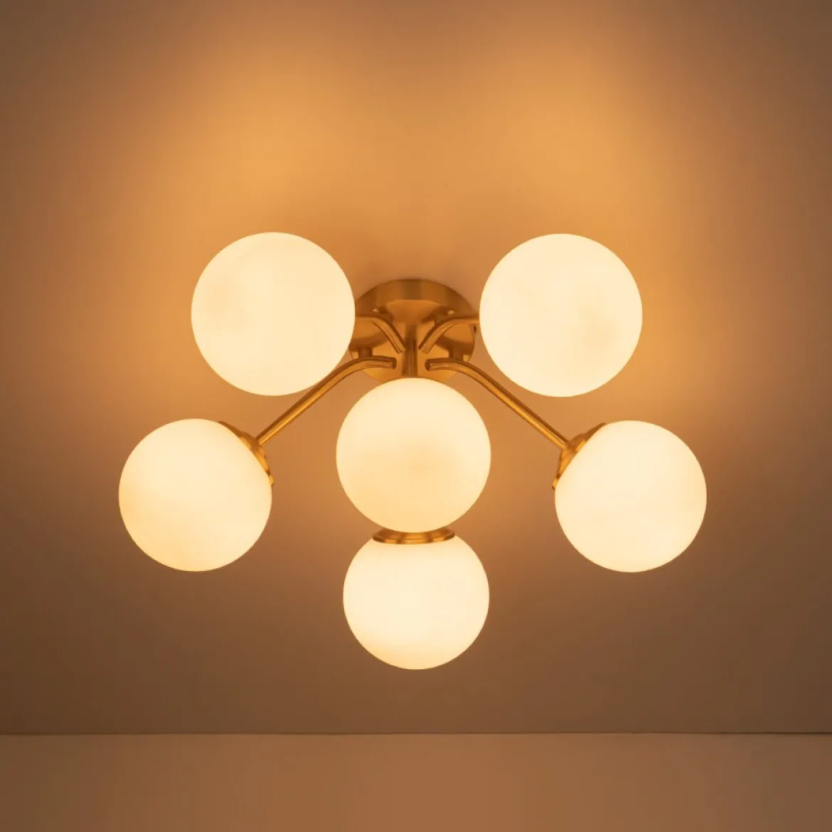 Bloom Brass Frosted Glass Bubble Semi Flush Chandelier