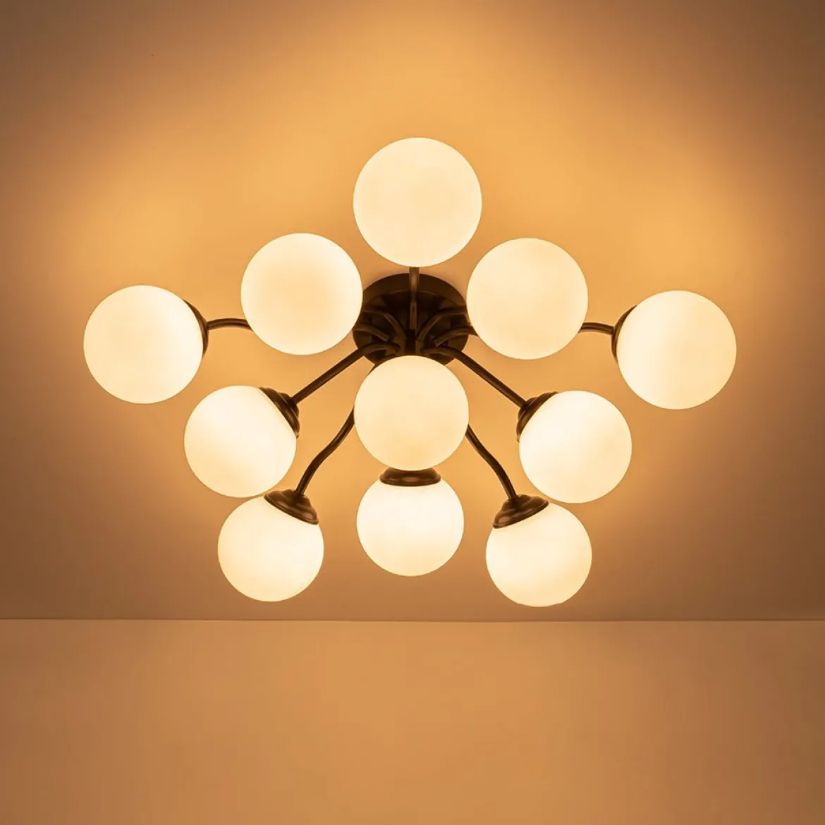 Bloom Brass Frosted Glass Bubble Semi Flush Chandelier