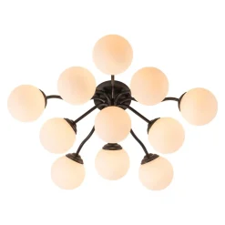 Bloom Brass Frosted Glass Bubble Semi Flush Chandelier