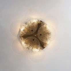 Bloom Brass 6-Light Tiered Rippled Glass Round Semi Flush Mount