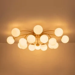 Bloom Dimmable Opal Glass Globe Bubble Semi Flush Chandelier