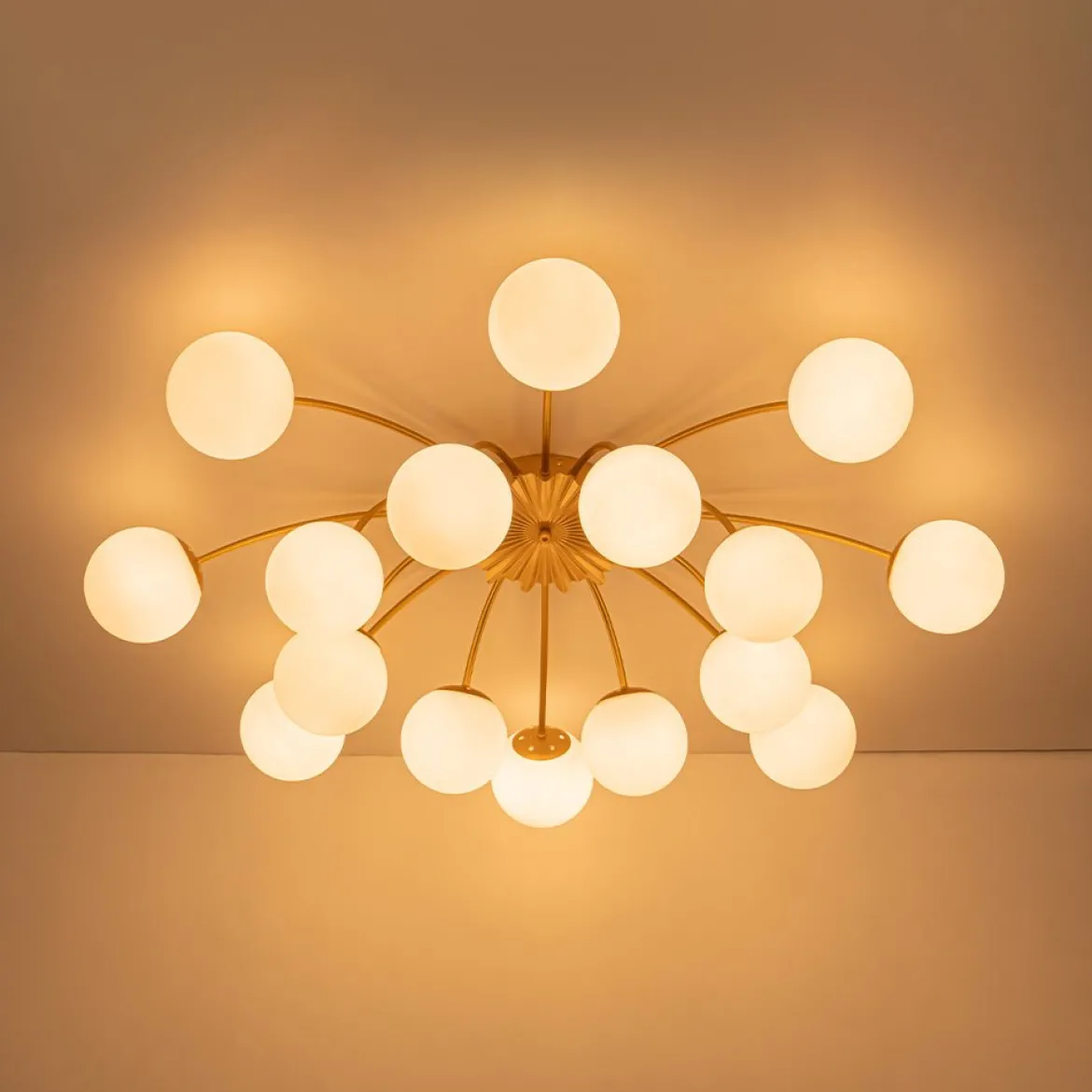 Bloom Dimmable Opal Glass Globe Bubble Semi Flush Chandelier