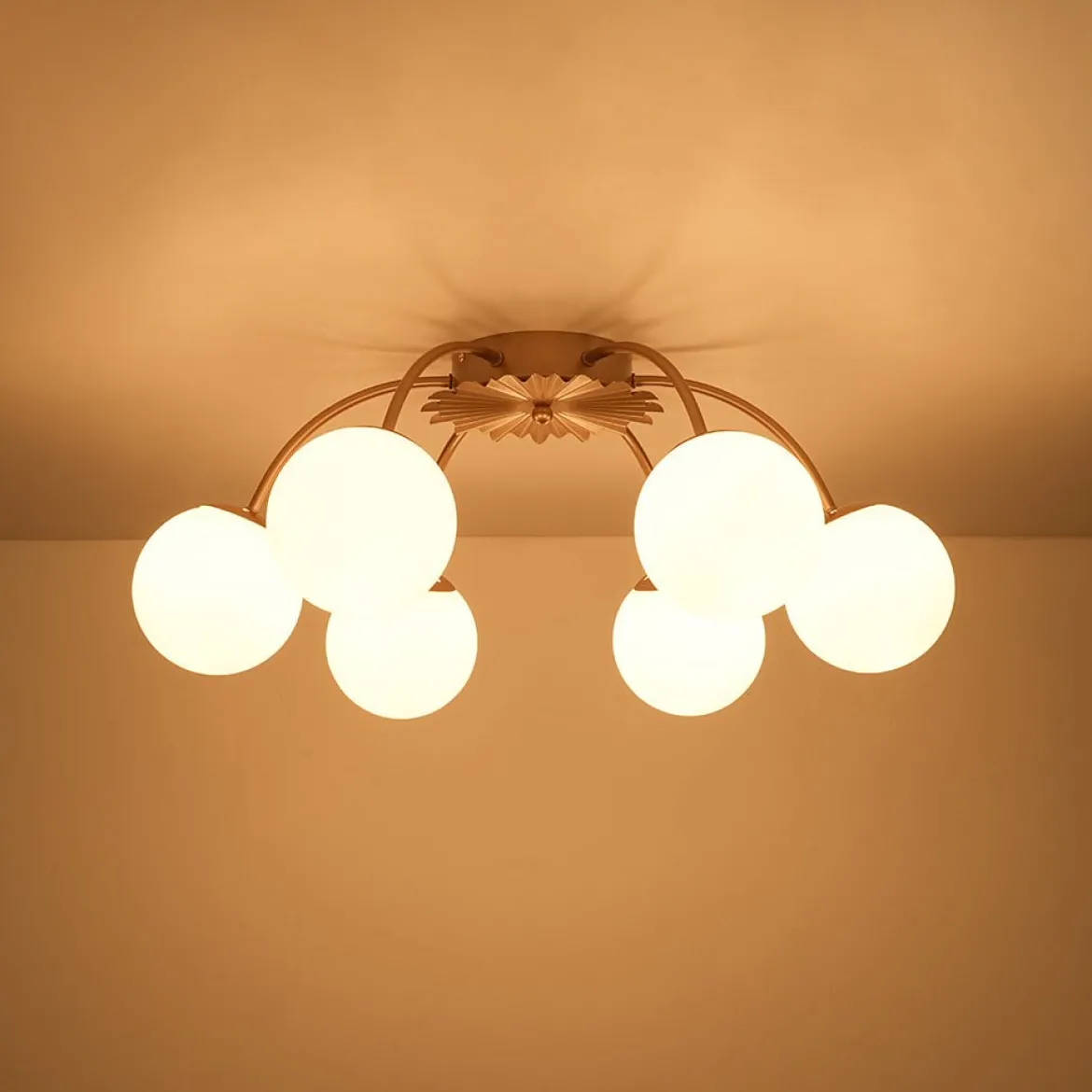 Bloom Dimmable Opal Glass Globe Bubble Semi Flush Chandelier