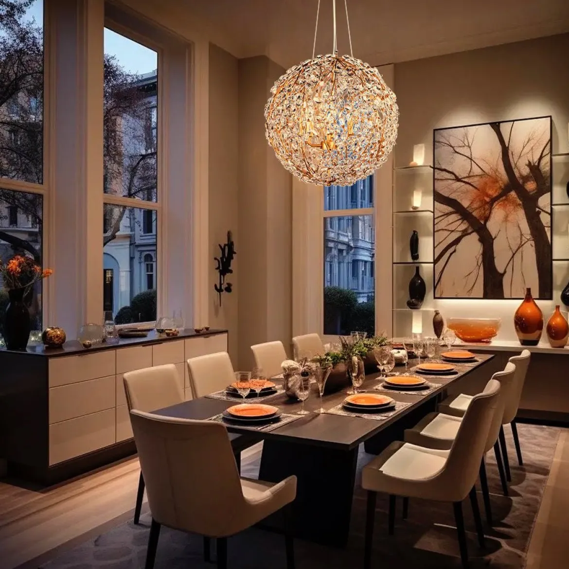 Bloom French Gold Blossom Crystal Floral Orb Chandelier