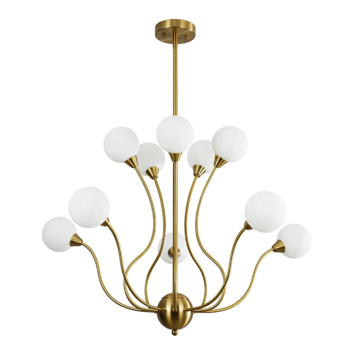 Bloom Frosted Glass Globe Bubble Brass Sputnik Chandelier