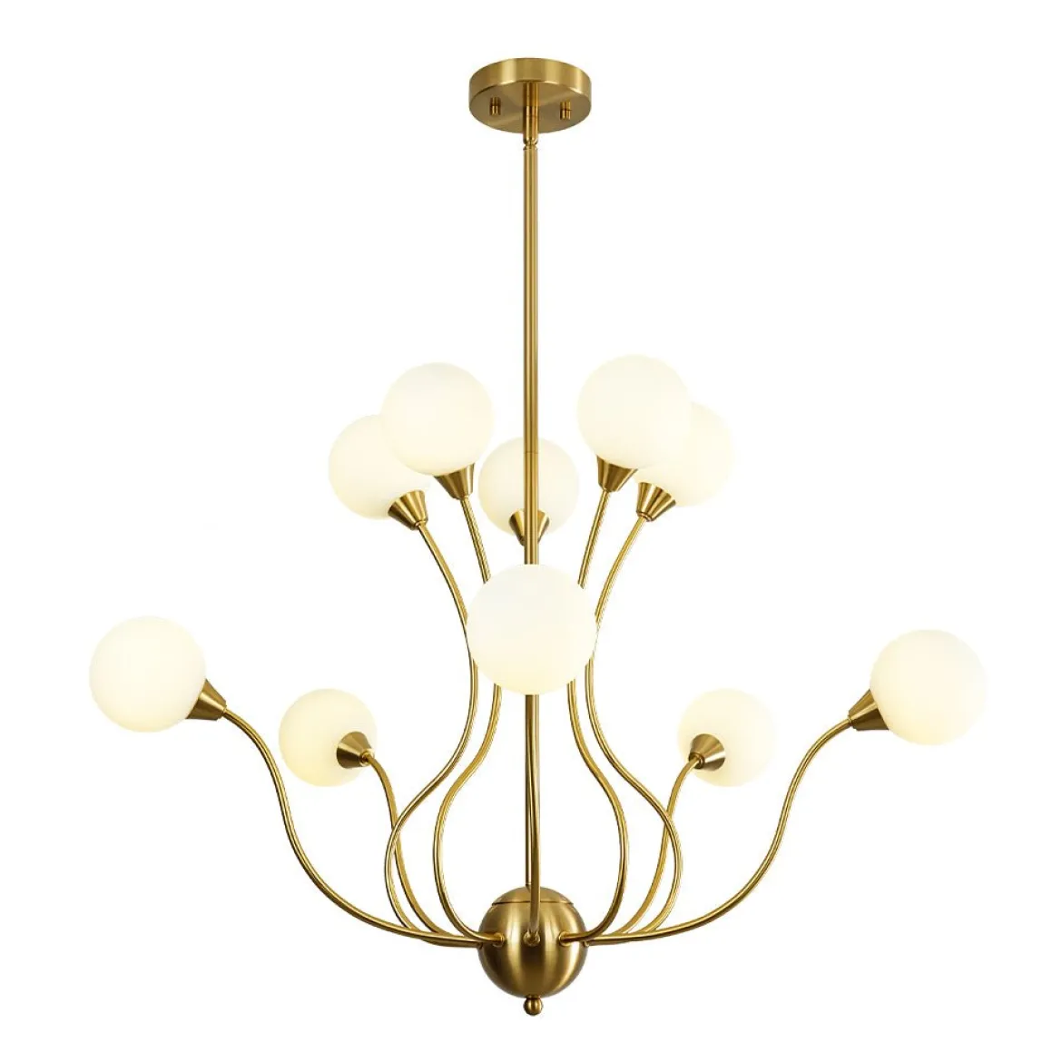Bloom Frosted Glass Globe Bubble Brass Sputnik Chandelier