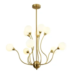 Bloom Frosted Glass Globe Bubble Brass Sputnik Chandelier