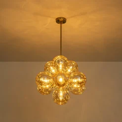 Bloom 10-Light Cluster Amber Glass Round Bubble Chandelier