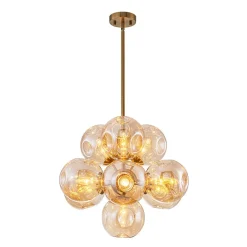 Bloom 10-Light Cluster Amber Glass Round Bubble Chandelier