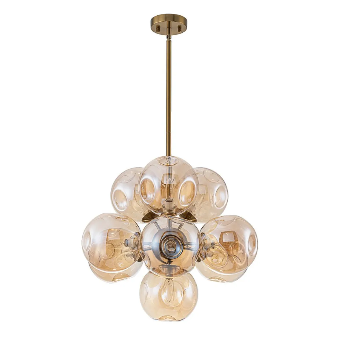Bloom 10-Light Cluster Amber Glass Round Bubble Chandelier