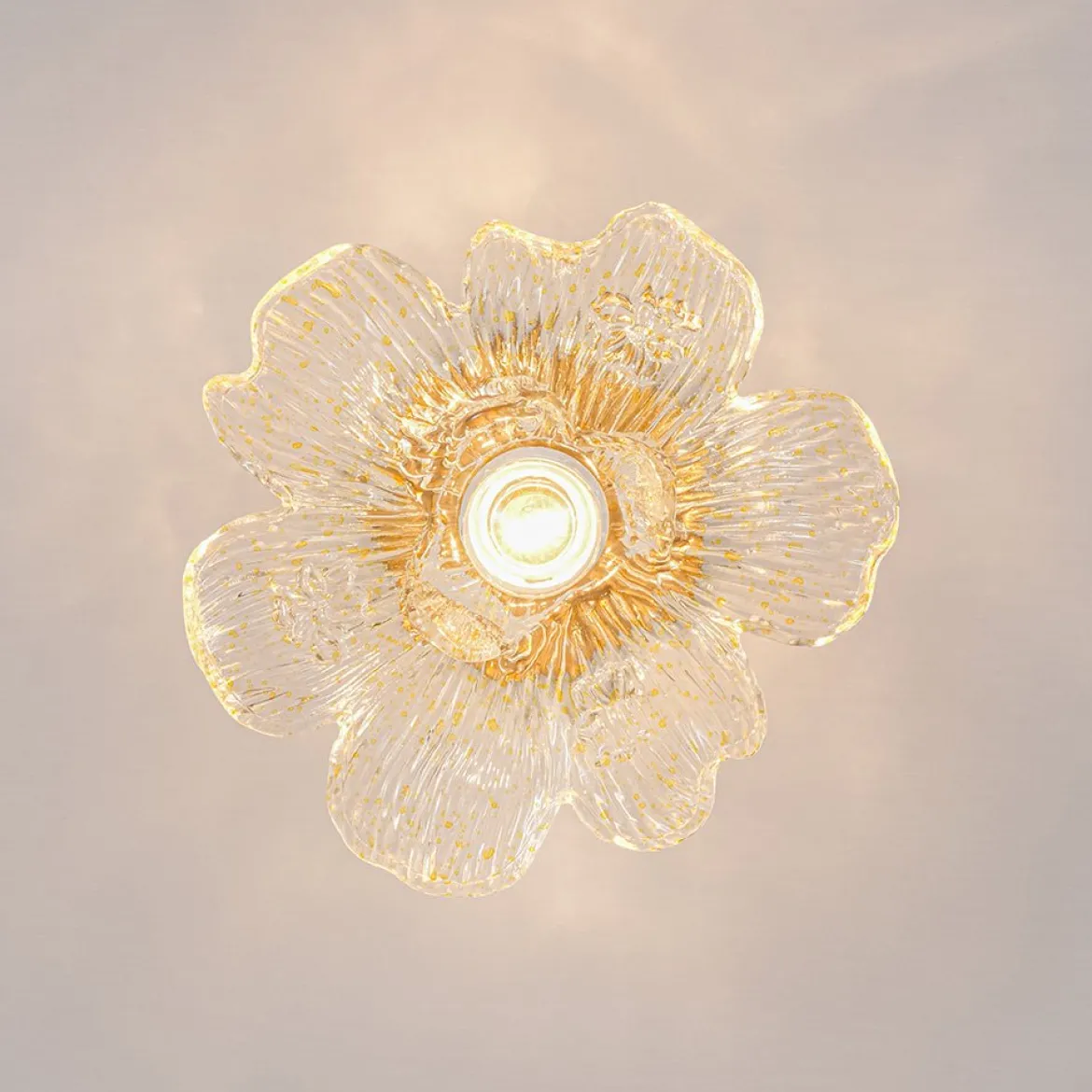 Bloom 1-Light Snow Lotus Clear Glass Flower Semi Flush Mount