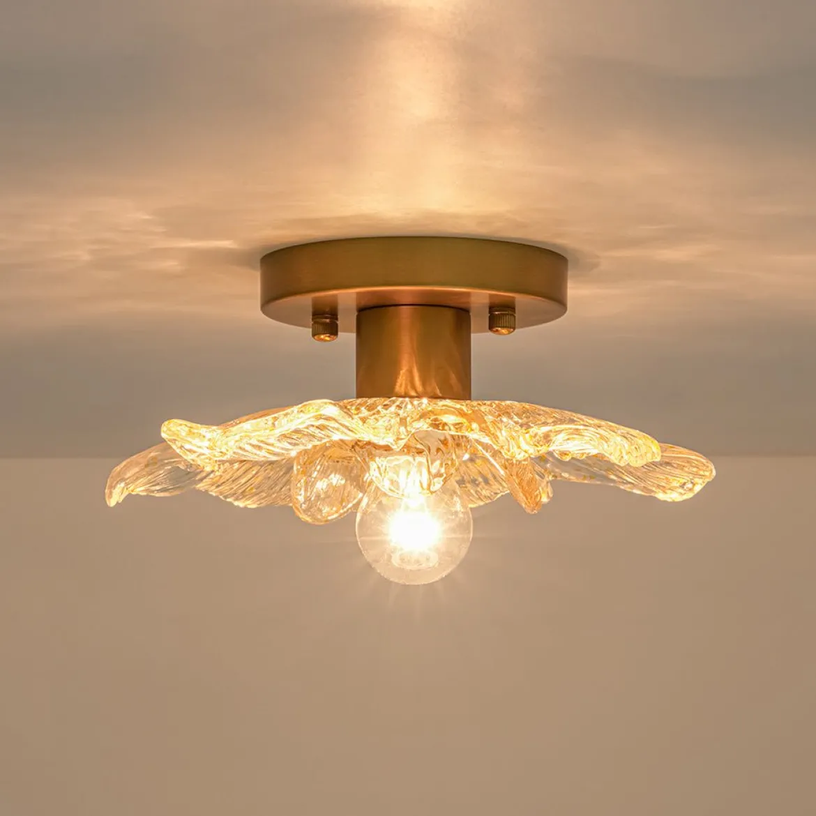 Bloom 1-Light Snow Lotus Clear Glass Flower Semi Flush Mount