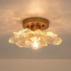 Bloom 1-Light Snow Lotus Clear Glass Flower Semi Flush Mount