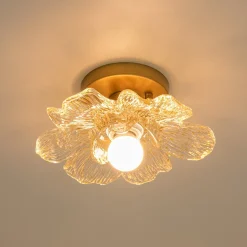 Bloom 1-Light Snow Lotus Clear Glass Flower Semi Flush Mount