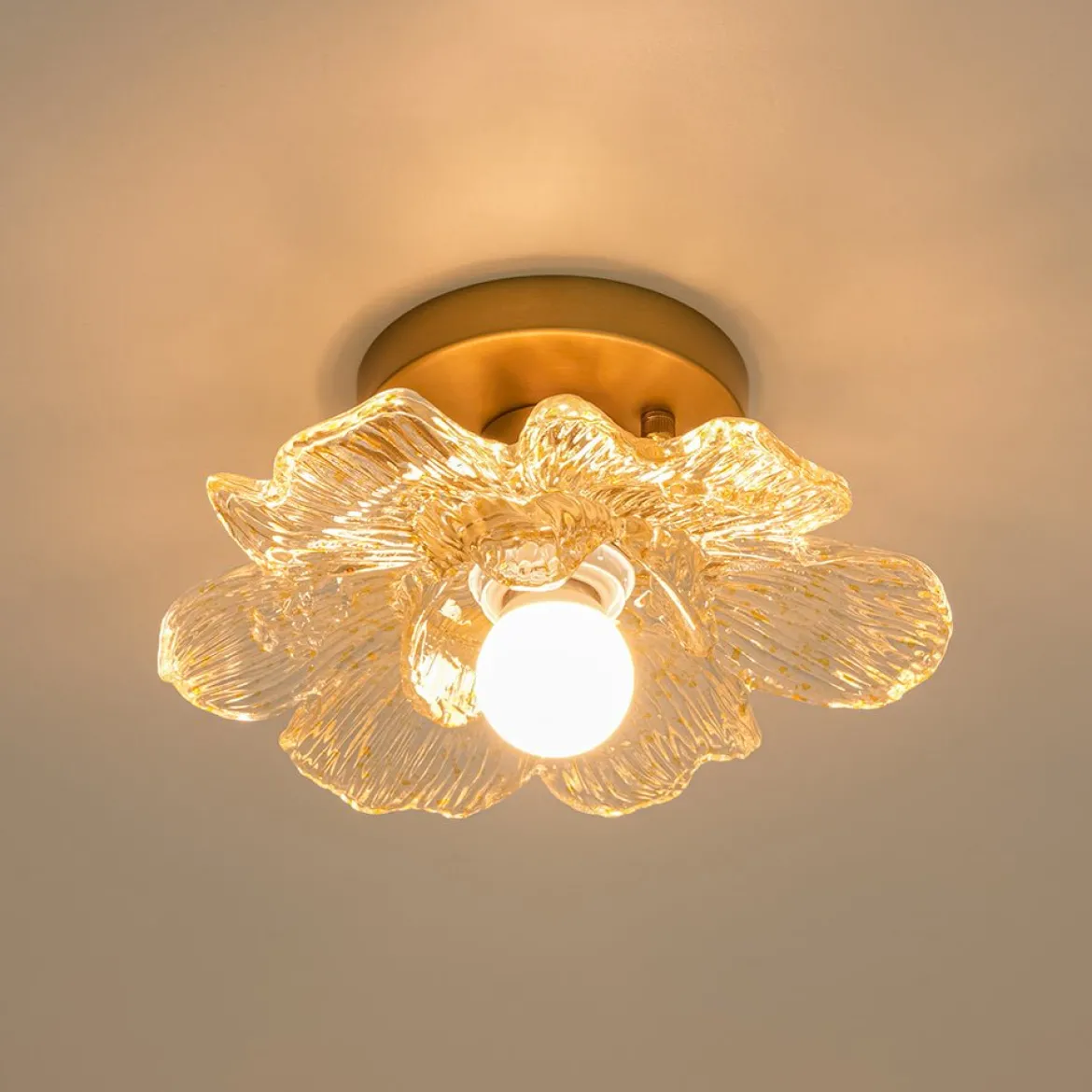 Bloom 1-Light Snow Lotus Clear Glass Flower Semi Flush Mount