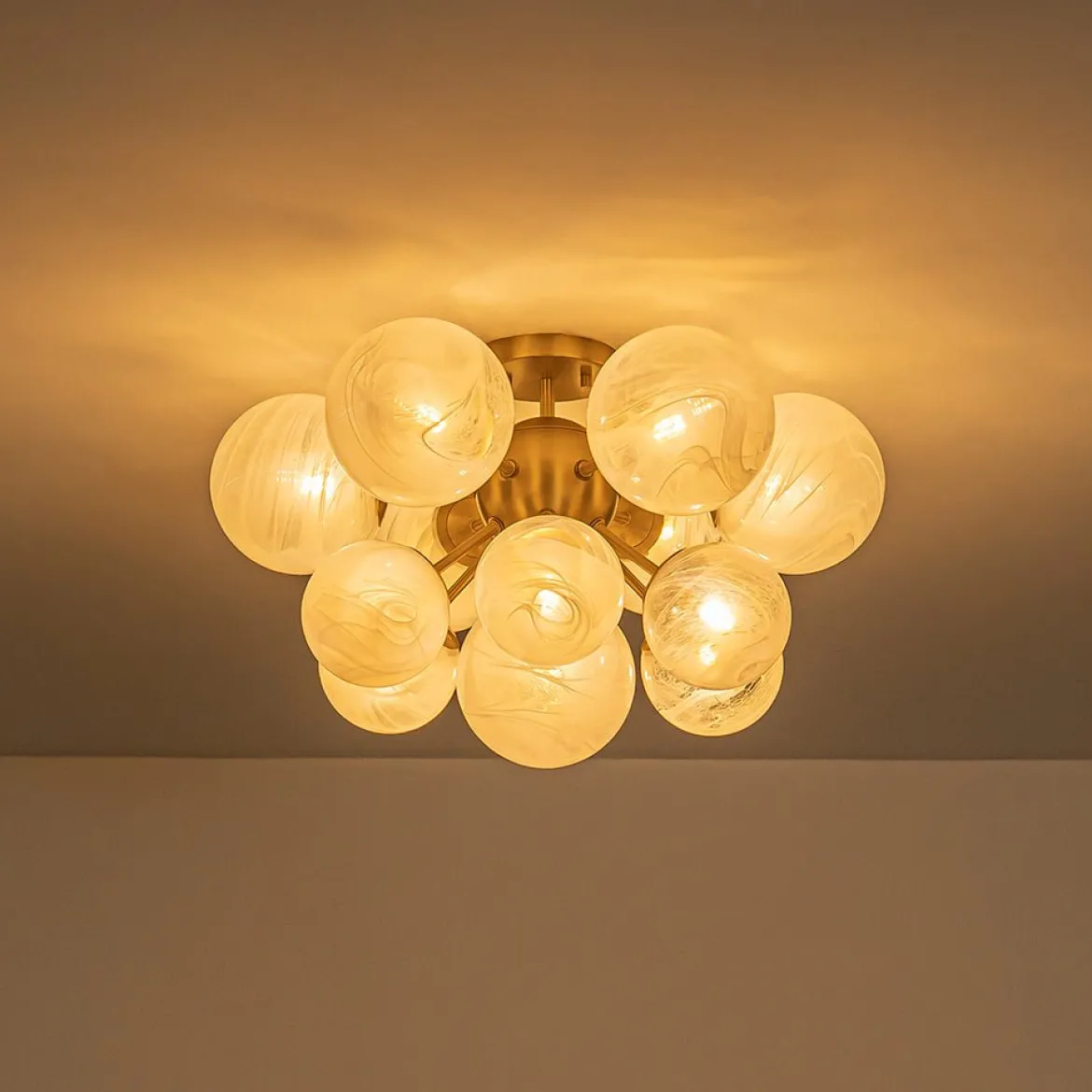 Bloom Tiered Opal Swirl Glass Bubble Semi Flush Chandelier